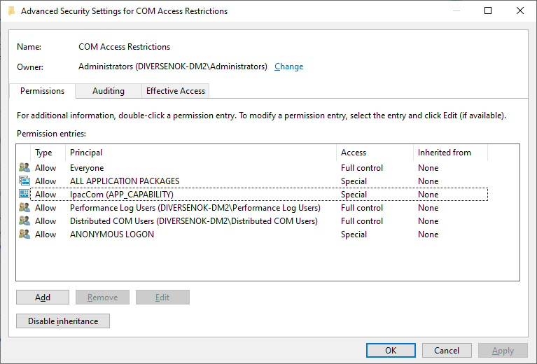Figure: COM Acccess Restrictions viewed in System Informer.