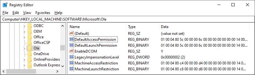 Figure: DCOM security descriptor sorage.