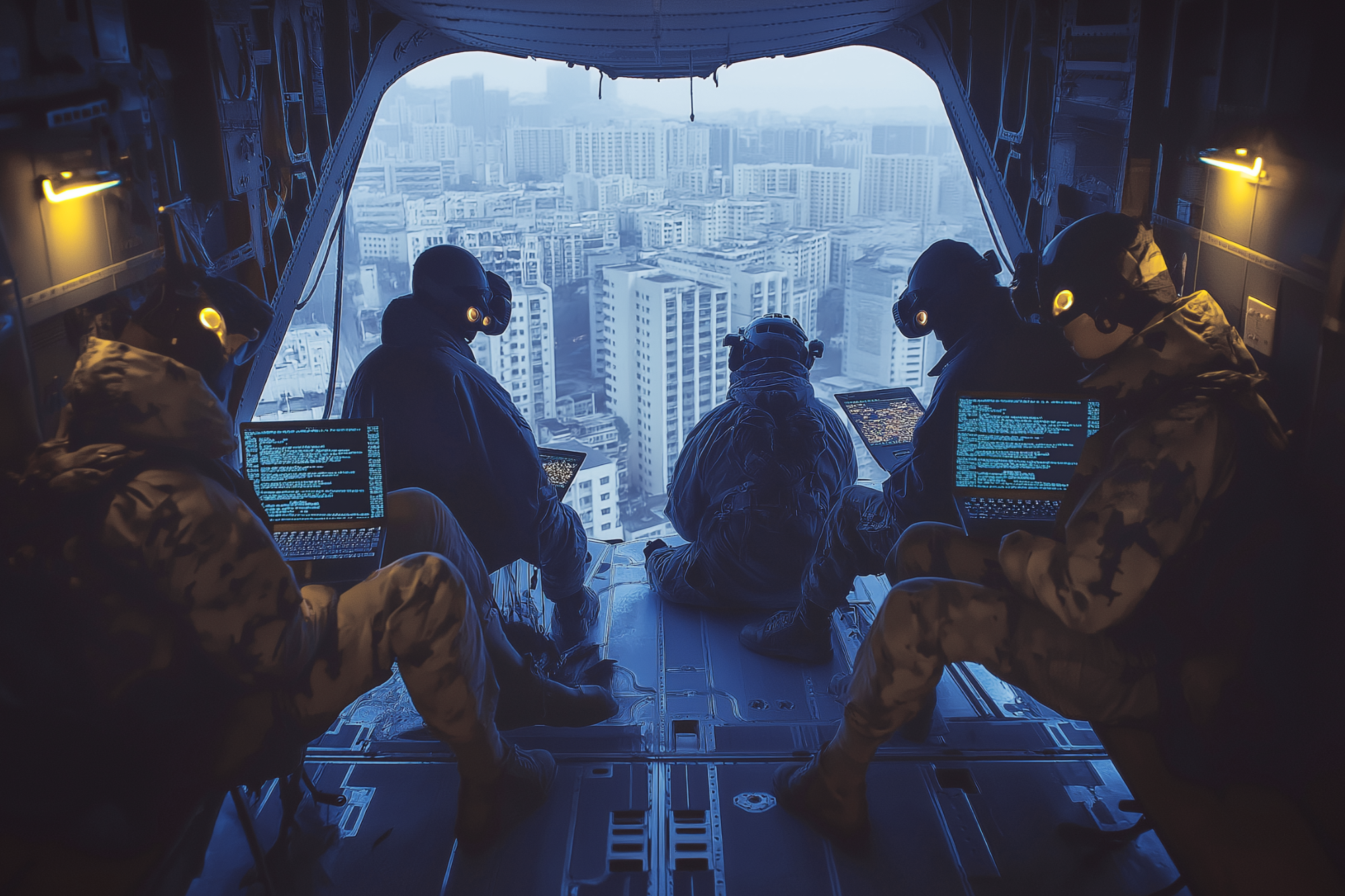 IR team in airplane