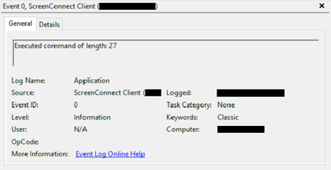 ScreenConnect command execution eventlog